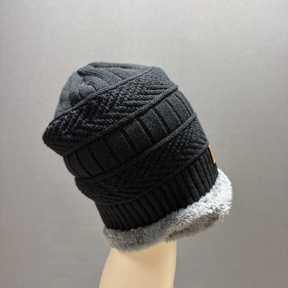 Black Serremo Beanie Hat Sherpa Lined